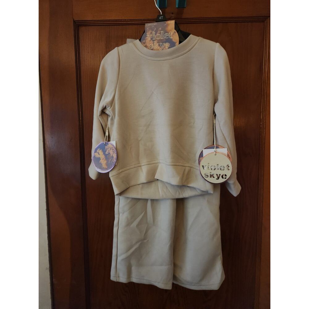 Violet Skye 4T Toddler Lounge Travel Set – Sweatshirt & Joggers Neutral Beige